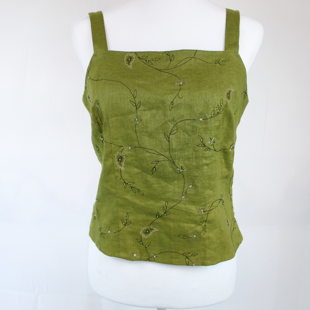 Ann Taylor Lined Crop Top Beads Flowers Butterflys